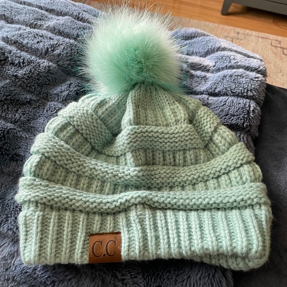 C.C Accessories - Solid Knit Beanie in Turquoise with Pom-Pom